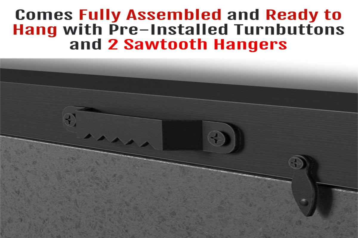 Shart T-Shirt Frames come fully assembled and ready to hang with pre-installed turnbuttons and 2 sawtooth hangers