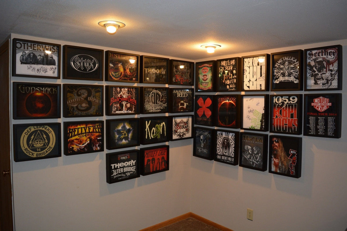 31 Heavy Metal and Classic Rock Tee Shirts Framed and Displayed in Shart Original T-Shirt Frame Home Display