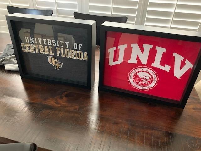 UNLV and University of Central Florida Tee Shirts Framed and Displayed in Shart Original T-Shirt Frames
