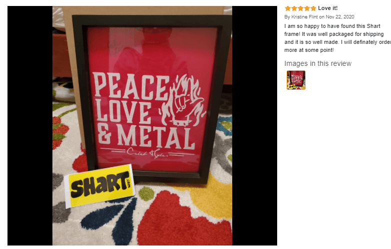 Peace, Love &amp; Metal Signed T-Shirt Displayed in a Shart Original T-Shirt Frame with a Five Star Review