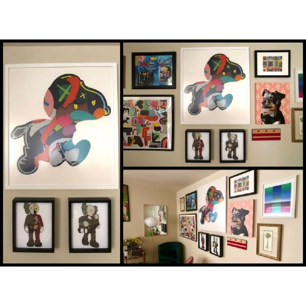 Home Art Display that includes Two Kaws Tee Shirts Framed and Displayed in Shart T-Shirt Frames