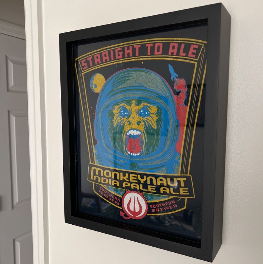 Straight to Ale Monkeynaut India Pale Ale Tee Shirt Framed and Displayed in a Shart Original T-Shirt Frame